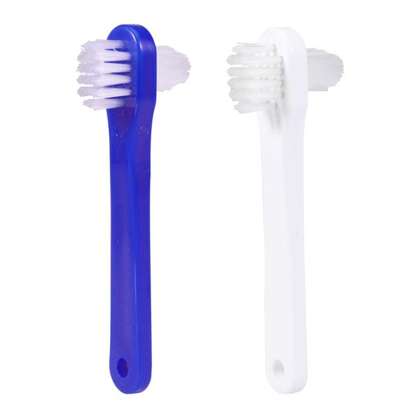 ARTIBETTER 2Pcs Denture Brushes Double-Sided False Teeth Toothbrush Denture Cleaning Tool (White + Blue)