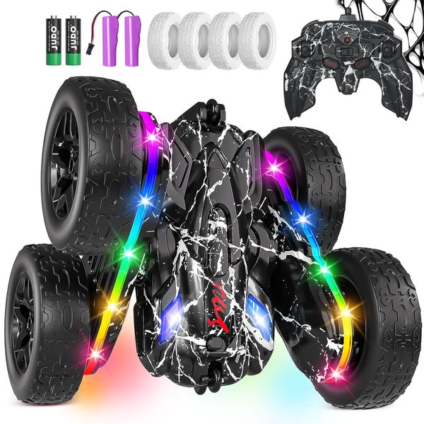 Terucle Rc Cars Toys for Boys Remote Control Car 2.4 GHz Black Toys for Ages 5-7 Kids Toys New Upgraded Strip Lights 360° Rotating Rc Truck Birthday (Black)