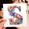 3dRose, Bright Beautiful Flower Monogram S, 1 Greeting Card with envelope