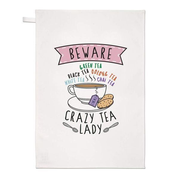 Beware Crazy Tea Lady Tea Towel Dish Cloth