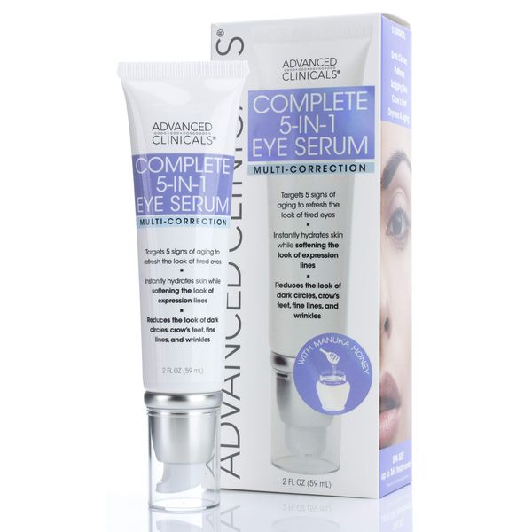 Advanced Clinicals 5-in-1 Multi Correction Anti Aging Eye Serum Lotion W/Retinol, Collagen, Vitamin C, & Manuka Honey. Reduces Appearance Of Dark Circles, Wrinkles, Crows Feet & Fine Lines, 2 Fl Oz