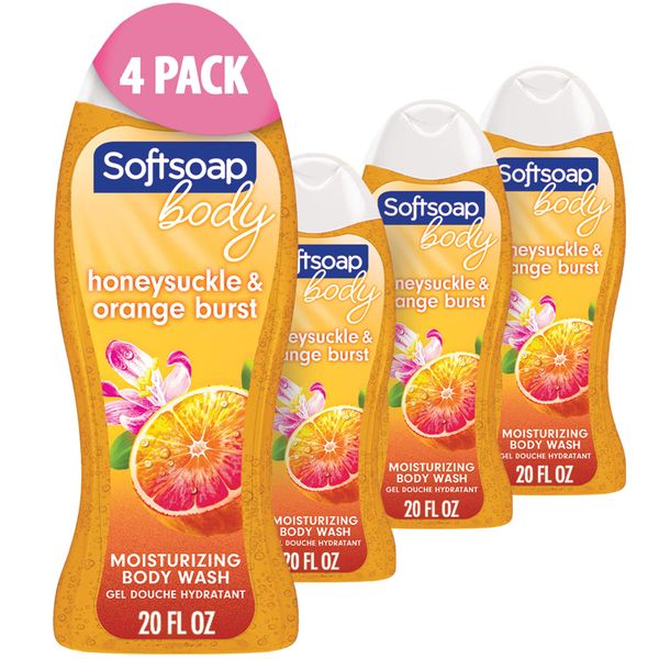 Softsoap Body Wash, Honeysuckle & Orange Burst Body Wash, 20 Ounce, 4 Pack