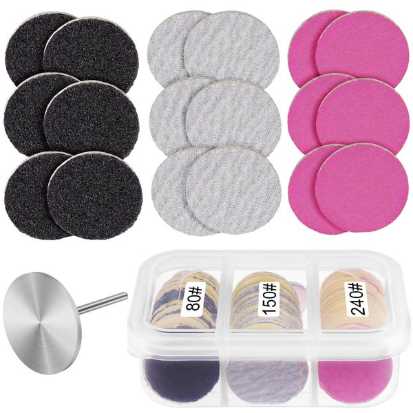 Rolybag Sanding Paper Discs and Metal Nail Drill Bit 25mm Pedicure Disc Replacement Sanding Discs Bits for Nail Drill Foot Files Electric Remover Dead Skin Callus (#80#150#240 Grit)