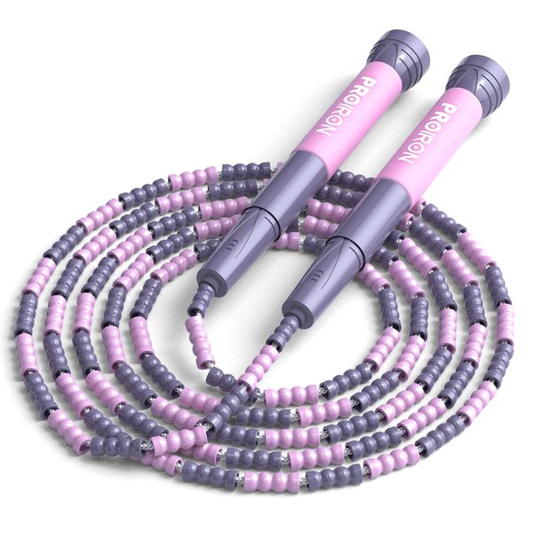 PROIRON Soft Beaded Skipping Rope,tangle free,jump rope for kids,2.8M adjustable length,Purple pink,for beginners students