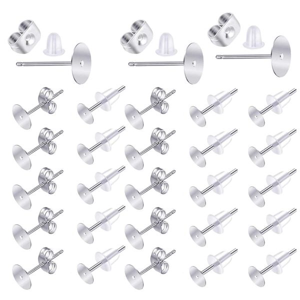 600PCS 5MM Stainless Steel Earrings Posts and Backs Hypoallergenic Earrings Flat Back Blank Earring Studs Earring Making Findings with Earring Backs and Rubber Stoppers for DIY Jewellery Making Kit