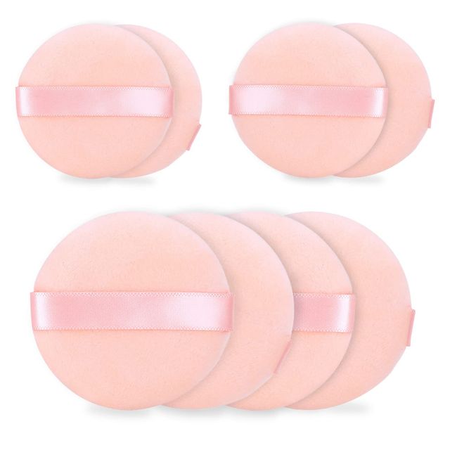 VIKSAUN 8 Stück Puderquaste, Schwämmchen Powder Puff, Waschbare Schwämmchen Puderquaste, Ultra Soft Round Velour Smooth Apply Puff with Ribbon Band Handle, for Body Powder Loose Powder