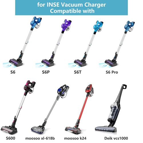 VHBW Replacment for INSE Vacuum Charger Compatible with INSE S6 S6P S600 S6T S6P Pro S610 S650 S670 23Kpa 250W Power Cord for MOOSOO X8 XL-618B K24 Deik VCS1000 Cordless Vacuum Cleaner Charger 6FT