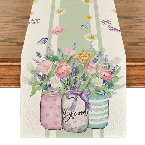 Artoid Mode Vase Bloom Tulip Lavender Spring Table Runner, Seasonal Kitchen Dining Table Decoration for Home Party Decor 40x140 cm