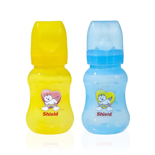 S Shield Baby Classic Plus Breast Milk Storage Feeding Bottles, 2 Pack of 4.5 Ounce Breastfeeding Bottles with Slow Flow Nipples and Travel Caps, Made Without BPA (3 Month+)