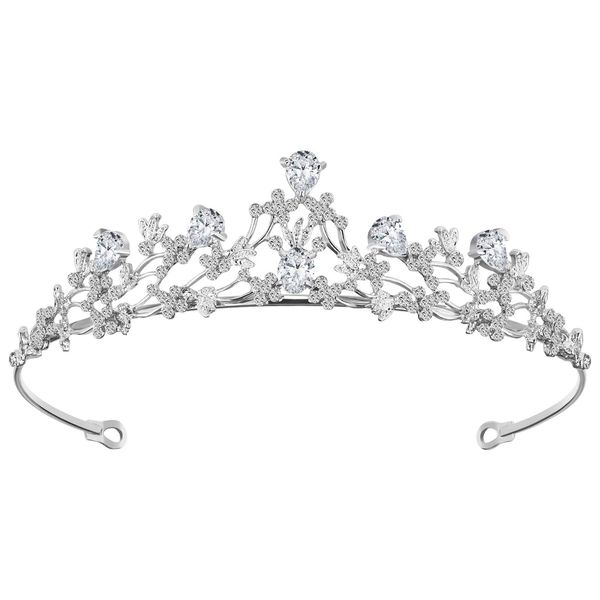 KESYOO Tiara Wedding Headdress, Bridal Crown, Bridal, Hair Ornament, Headband, Rhinestone Hair Hoop, Crown, Wedding, Reception, After-Party, Coming-of-Age Ceremony, Photography, Silver