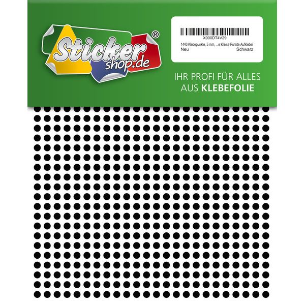 1440 Klebepunkte, 5 mm, schwarz, aus PVC Folie, wetterfest, Markierungspunkte Kreise Punkte Aufkleber