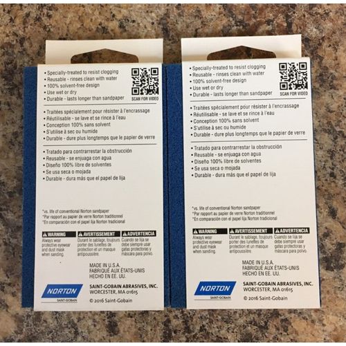 Norton 82073 ProSand 4.5" x 2.69" x 1" 180 Grit Fine Sanding Sponge 2 Pk