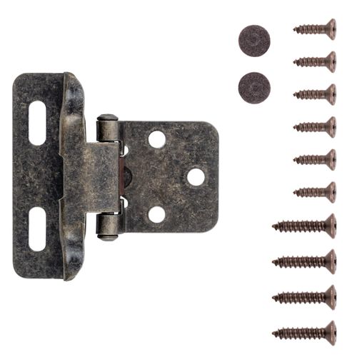 Hickory Hardware P60010F-AB Self Closing Semi-Concealed Hinge 1/4 Inch Overlay 170° Opening Face Frame - Partial Wrap - Cabinet Hardware Hinge Easy Installation Antique Brass Finish 1 Pair