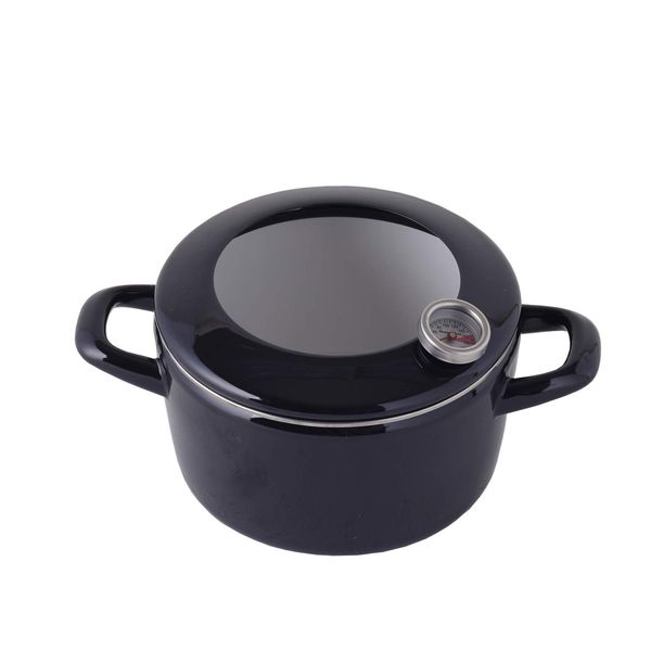 Fuji Hollow Hollow Two-Handed Tempura Pot, 6.3 inches (16 cm), Induction Compatible, Thermometer, Black CTP-16W.BK