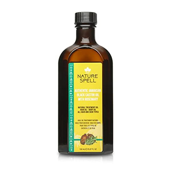 Nature Spell Authentic Jamaican Black Castor Oil with Rosemary for Hair & Body 150 ml - Authentic JBCO For All Hair Types - Natural Hair Growth - Strengthen Hair Roots - Treat Dry and Damaged Hair