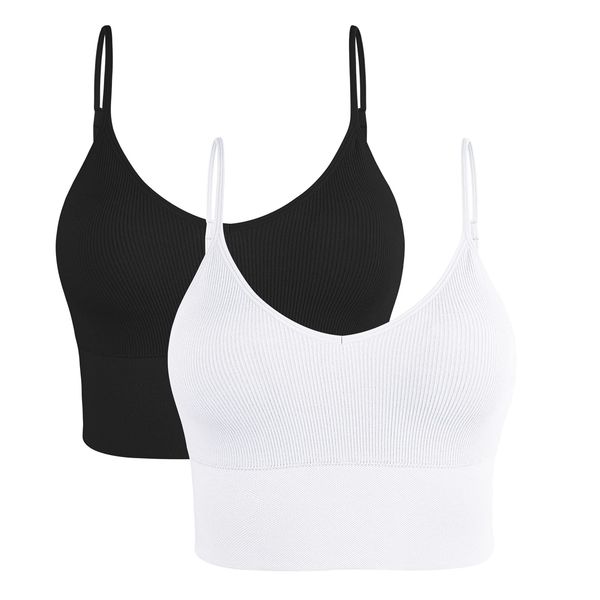 Litthing Longline Sports Bras for Women Cami Bra Padded Bralette with Spaghetti Strap Seamless V Neck Bralettes Yoga Bra