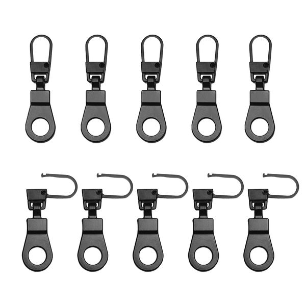 FINEASY 10 Pcs Zipper Pulls Zip Repair Kit, Zip Puller Replacement, Zipper Sliders, Metal Zipper Pull Tab, Zipper Pulls Fixer for Backpacks Jacket Luggage Suitcases Coat (Black)