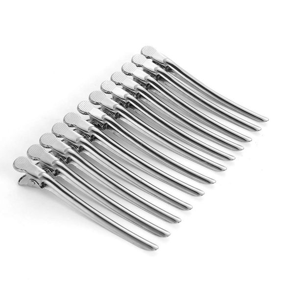 Drayas 12Pcs/set 3.7 Inches Metal Hair Clips for Styling and Sectioning,Dividing Duck Bill Clips with Prevent slippery Holes, Professional Salon Hair Clips for Women and Girls (Silver)