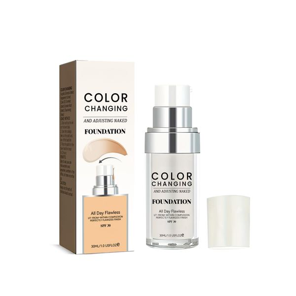 Colour Changing Foundation, Foundation Full Coverage, Hydrating Waterproof Light Long Lasting Face Foundation, Color Changing Foundation for Mature Skin (1 Pcs)