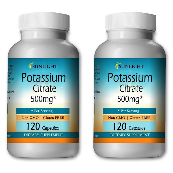 Potassium Citrate 500 mg Serving 240 Capsules - Gluten Free & Non-GMO 2 BOTTLES