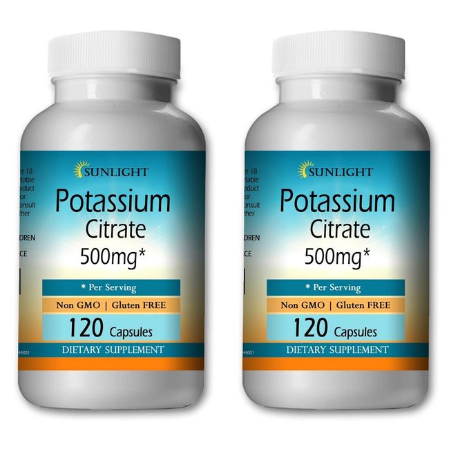 Potassium Citrate 500 mg Serving 240 Capsules - Gluten Free & Non-GMO 2 BOTTLES