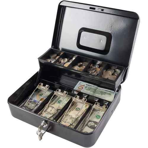 XL Large Steel Cash Box Safe Chest Key Lock Money Document Cash Jewelry NEW