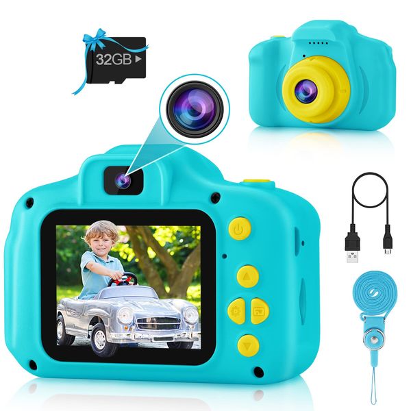 PROGRACE Kids Camera Boys Gift - Dual Selfie Mini Children Camera Age 3 4 5 6 7 8 9 Year Old Toddler Birthday Gifts for Boys Toy Kids Digital Camera Kids Video Camera Recorder Blue