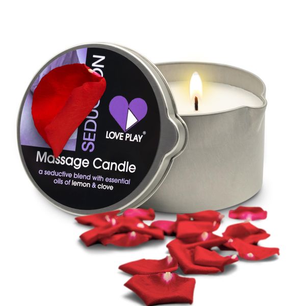 LOVE PLAY Massage Oil Candle for Home SPA - Vegan Moisturizing Body Oil Candle for Pure Relaxation - Hydrating Skin Care Massage Oils with Essential Oils (6.76oz)