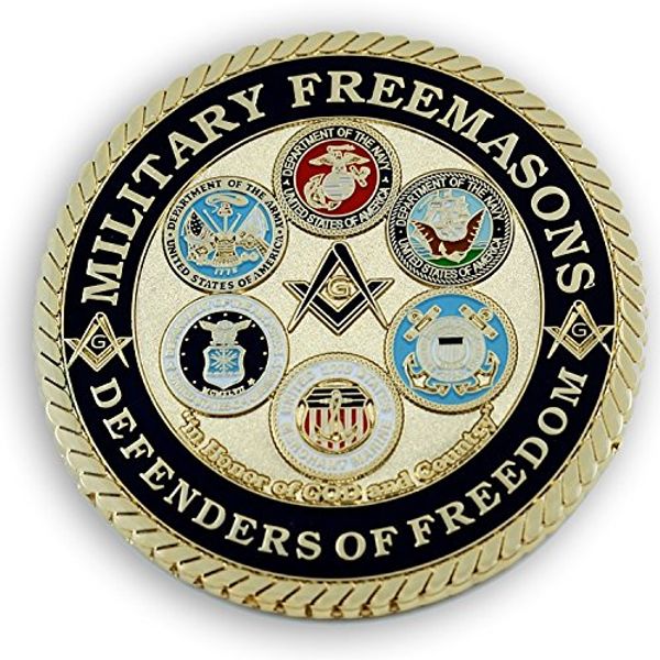 Military Masons Defenders of Freedom Round Masonic Auto Emblem - [Blue & Gold][3'' Diameter]