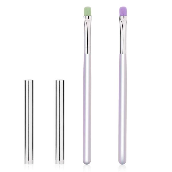 2pcs Nail Clean up Brushes, Manicure Painting Brushes for Nails with Flat & Angled Head Pen Painting Remover Tools for Acrylic Gel Nail Art Design & Polish Mistake Cleaning