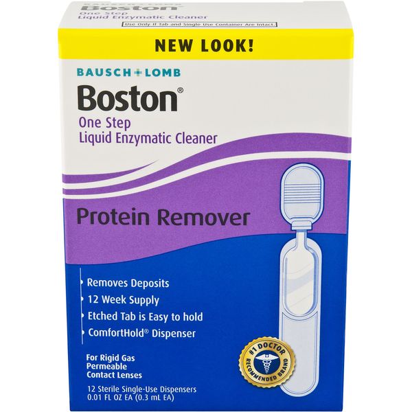 Contact Lens Solution by Boston, One Step Liquid Enzymatic Cleaner, Protein Remover, for Gas Permeable Contact Lenses, 12 Single Use Dispensers