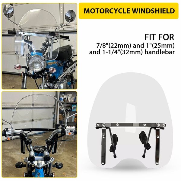 19"x17"Large Clear Motorcycle Windshield Universal Fit 7/8'' 1'' 1.25" Handlebar