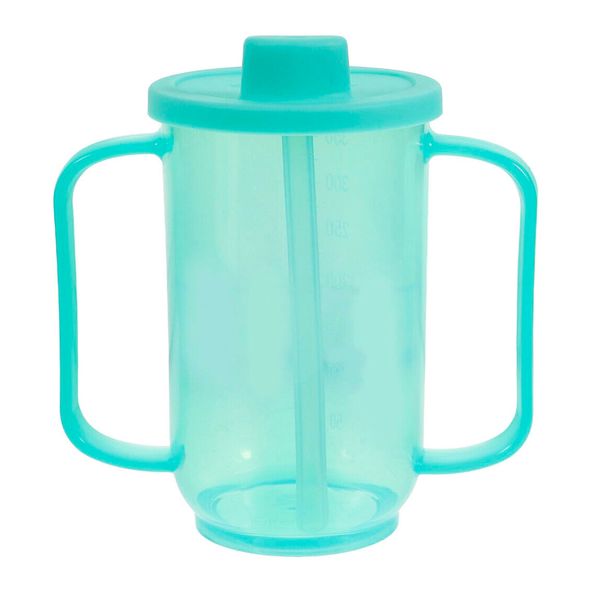 2-Handle Adult Sippy Cup with Straw Lid, Independence Sip Cup for Adults with Limited Mobility, Handicap Cups for Elderly Care, Spill Proof Cups for Adults Liquid Feeding, Drinking Aids Feeding Cup