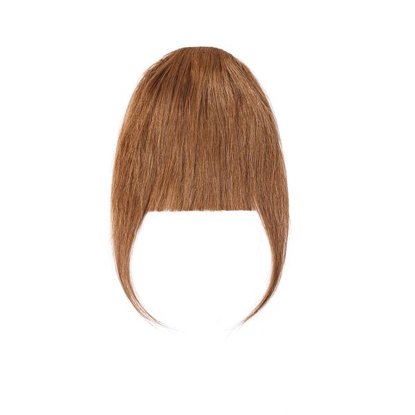 One Piece Hair Bangs Fringe Hair Extensions Clip in Real Human Hair Flat with Temple #06 Light Brown