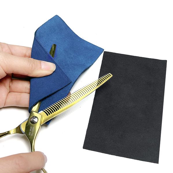 Hairdressing Scissor Cleaning Cloth, Real Leahter Stylist Grooming Scissors Clean Wipes for Salon Hairdressers Barber Hair Shears Cleaner, HJ-HS001 (HJ-HS001-Blue)