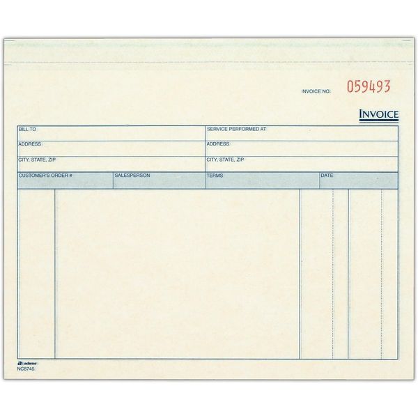  Invoice For Services Unit Sets, 7.44 X 8.5 Inches, 3-Part, Carbonless, Whi