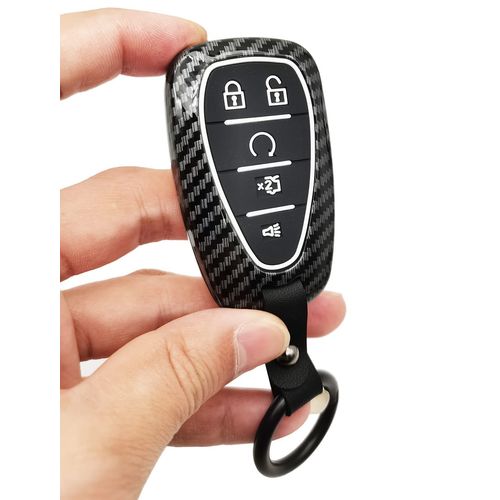 Horande ABS Carbon Fibre Protector Key Fob Cover fit for Chevy Camaro Malibu Equinox Cruze Blazer Trax Volt Bolt Key Fob (Black)