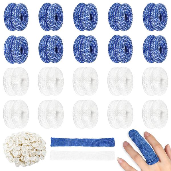 FEXPDL 40pcs Finger Bandages Tubular Finger Guards Blue Finger Cots for Finger Protections Finger Bandages Tubular Finger Cots Buddies Finger Bobs Thumb Bandage （White,Blue）