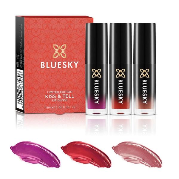 Bluesky Makeup Lip Gloss Set, Valentines Gift set - Kiss And Tell, Long Lasting, Red, Pink, Nude. Valentines gifts for her