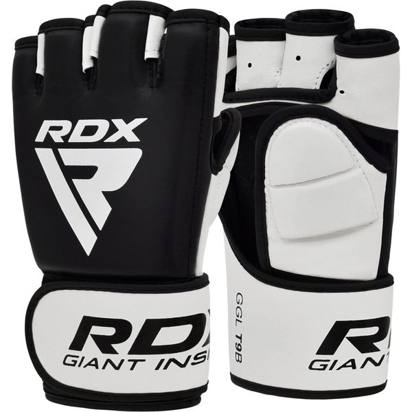 RDX MMA Martial Arts Gloves, Sparring Training, Cowhide Leather Open Palm and Wrist Strap, Padded Mitt for Muay Thai, Punching Bag, Speedball Workout Kickboxing Cage Fighting