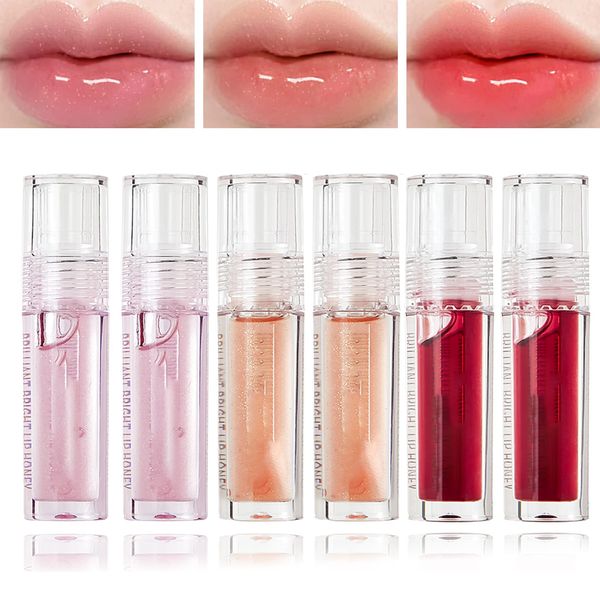 Fusang 6 Pcs Plumping Lip Oil Tinted Lip Balm Stain Set Hydrating Lip Gloss Lip Care Transparent Lip Oil Nourishing Long Lasting Shimmer Shine Primer Lip Tint Makeup,Moisturizing,Lighten Lip Lines