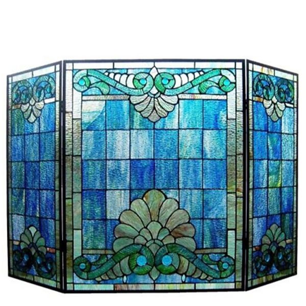 Tiffany Style Fireplace Screen Victorian Stained Glass 28 X 44    ONE THIS PRICE