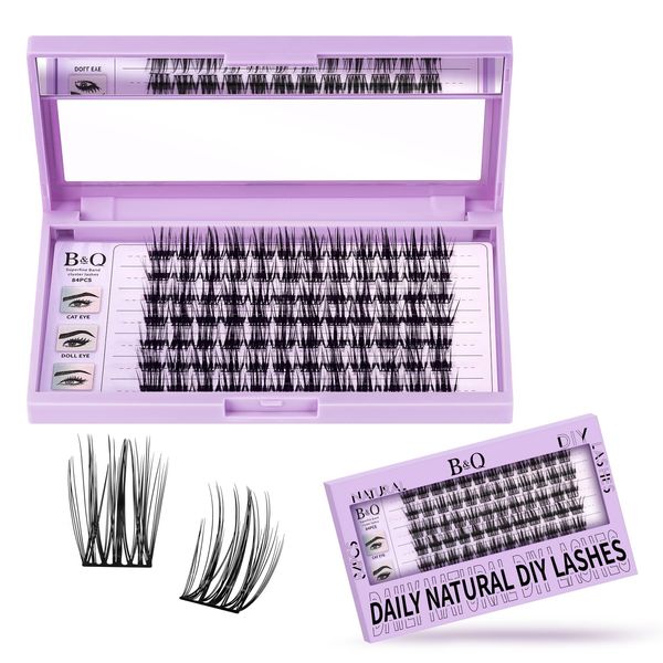 Wimpern Extensions 84 PCS Z15 B&Q Einzelne Wimpern DIY Lash Clusters für Anfänger Wiederverwendbar Wimpernbüschel Einzelwimpern für Wimpernverlängerung zu Hause Lashes Wimpern Extension(Z15,D-12 mm)