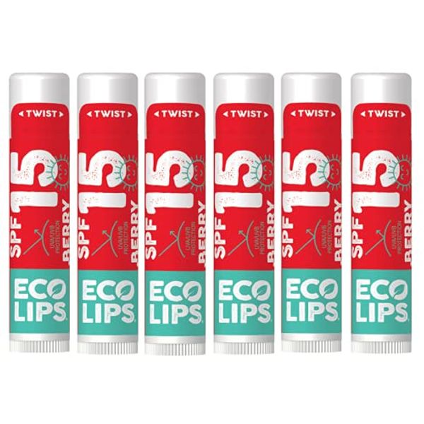 Eco Lips Classic Sport Broad Spectrum Sunscreen Lip Balm 6-Pack - Made in USA (Classic Berry SPF 15)