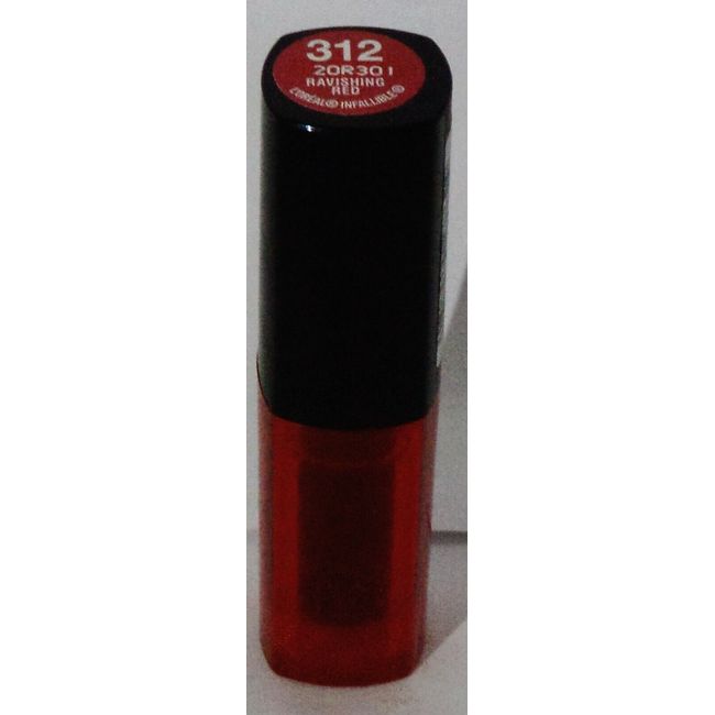 1 L'OREAL INFALLIBLE Lipstick RAVISHING RED #312 (Black Case) New & Sealed