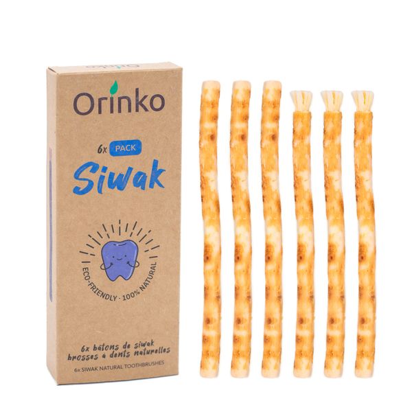 Orinko Pack of 6 Miswak Sticks - 100% Natural Toothbrush - Cleaning, Disinfecting and Whitening - Ecological, Biodegradable and Vegan