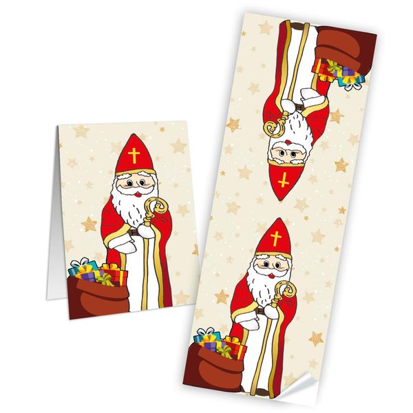 Logbuch-Verlag 10 Heiliger Nikolaus Sticker 7 x 21 cm rot große Weihnachtsmann Aufkleber Weihnachtsaufkleber für Nikolausgeschenke