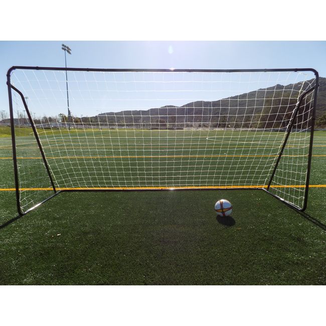 Vallerta® 12 x 6 Ft. Black Powder Coated Galvanized Steel Soccer Goal w/ Net. 12x6 Foot AYSO Regulation Size Portable Training Aid. Ultimate Backyard Goal, All Weather, One Year Warranty. New