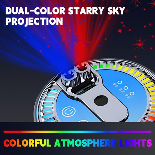 Smart Car Air Freshener, Car Air Freshener Diffuser with Two-Color Star Projector and 80ml Perfume, 3 Mode Adjustable Automatic Aroma Diffuser with Auto On/Off & Atmosphere Light
