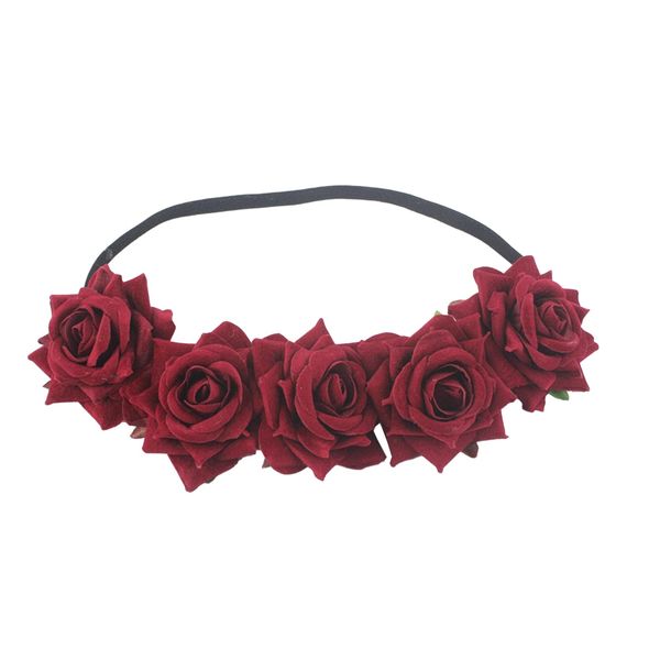 aoozleny Floral Fall Rose Flower Crown Woodland Hair Wreath Festival Headpiece Headband (Winered)